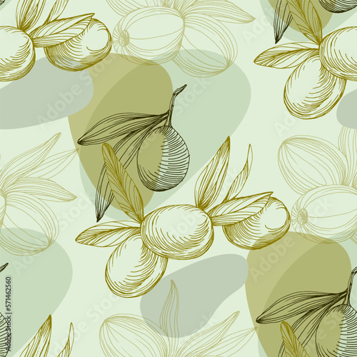 Seamless pattern with olive branch. Olive branches sketch. Vector hand drawing wildflower for background, texture, wrapper pattern.