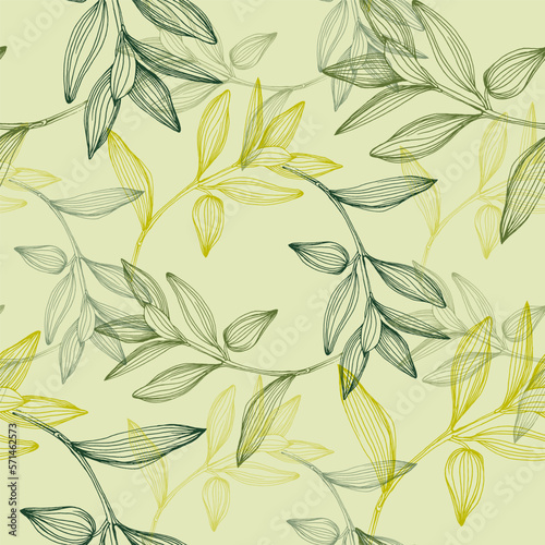 Seamless pattern with olive branch. Olive branches sketch. Vector hand drawing wildflower for background, texture, wrapper pattern.