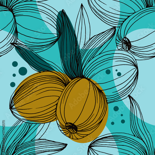 Seamless pattern with olive branch. Olive branches sketch. Vector hand drawing wildflower for background, texture, wrapper pattern.