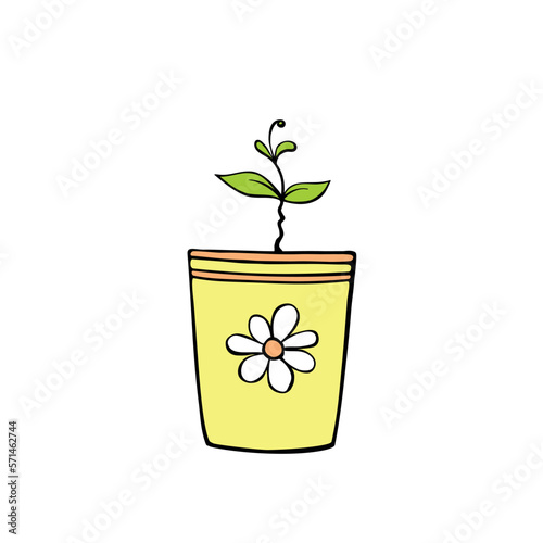 Wallpaper Mural Pot with a plant sprout, seedlings. Hand drawn simple black outline vector illustration in doodle style, isolated. Design element, clip art for decoration, coloring page Torontodigital.ca