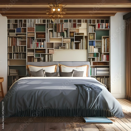 A cozy bedroom with a reading nook and small bookshelves1, Generative AI © Ai.Art.Creations