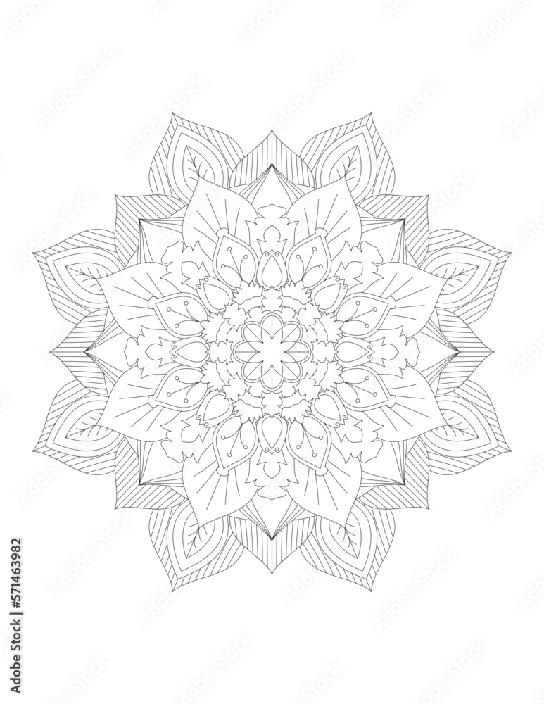 Coloring book page. Hand drawn vector illustration. Flower Mandala