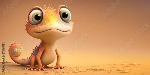 Canvastavla 3d cute cartoon little gecko, Generative Ai