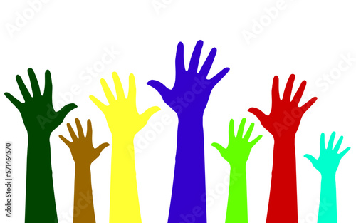colorful hands up. art cartoon design.