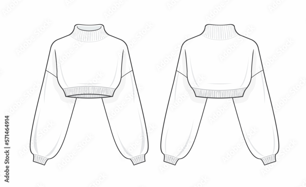 Premium Vector  Turtleneck sweater vector template front and back view  outline fashion technical sketch of apparel