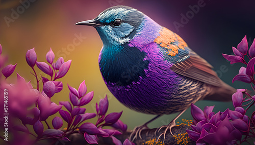 purple color theme bird spring nature. Generative AI