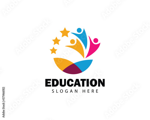 education logo people abstract star logo concept reaching star happy design concept
