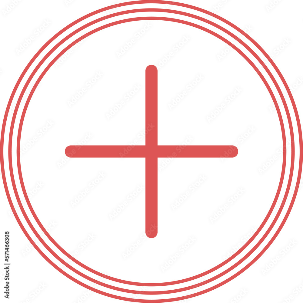 There is a plus sign in the center of the red circle. There is a plus sign in the center of the red circle.