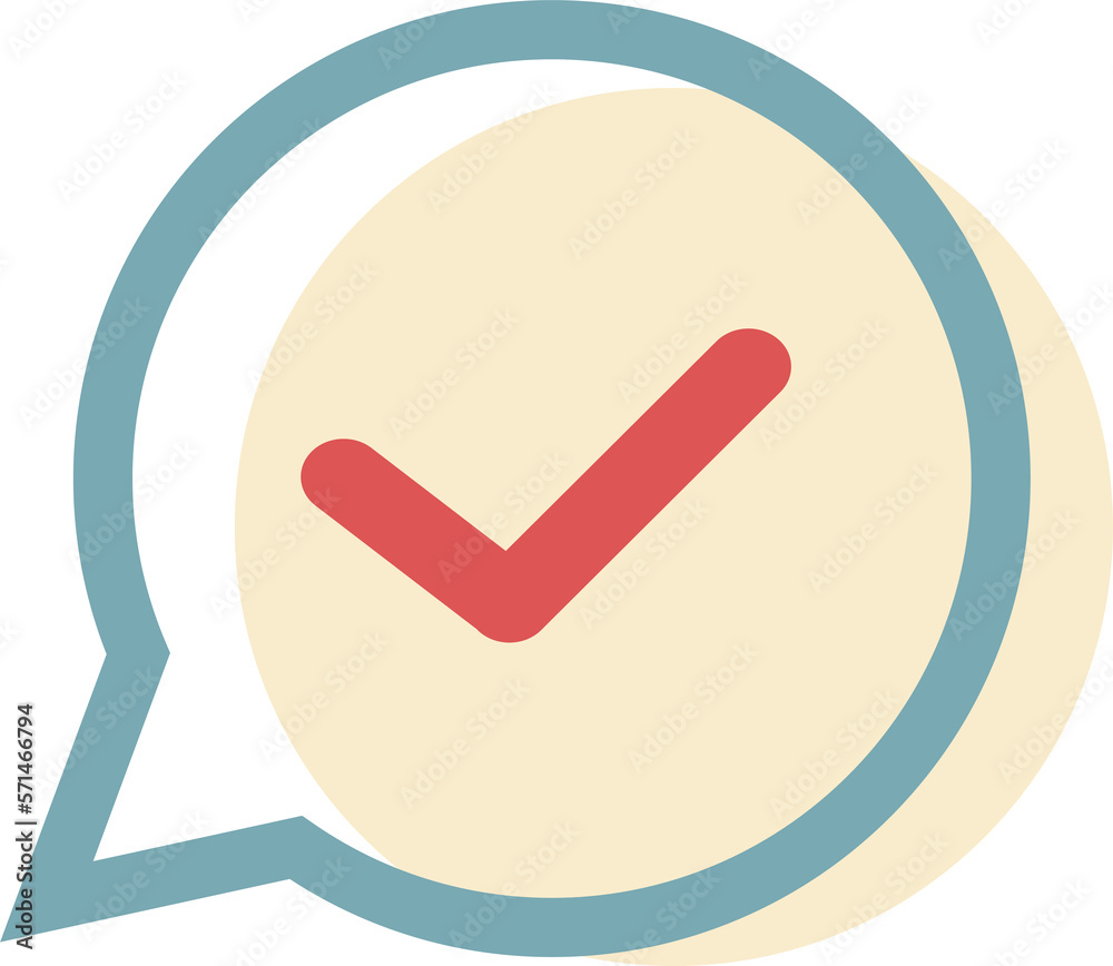 Message bubble graphic in a dialog box with a check mark in the middle. Message bubble graphic in a dialog box with a check mark in the middle.