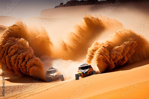 The Sahara Desert hosts an exhilarating race of off-road vehicles, where drivers navigate challenging terrain, sand dunes, and vast expanses, showcasing skill and endurance in a thrilling adventure