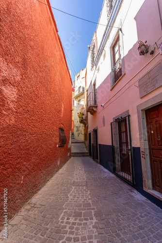 Beautiful, bright and colorful city streets in the Mexican city of Guanajuato.