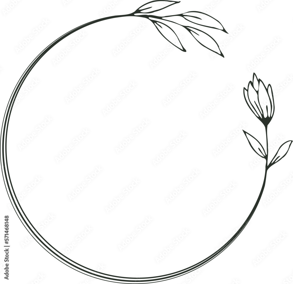 Minimalist floral frame with hand drawn leaf and shape simple floral border Minimalist floral frame with hand drawn leaf and shape simple floral border