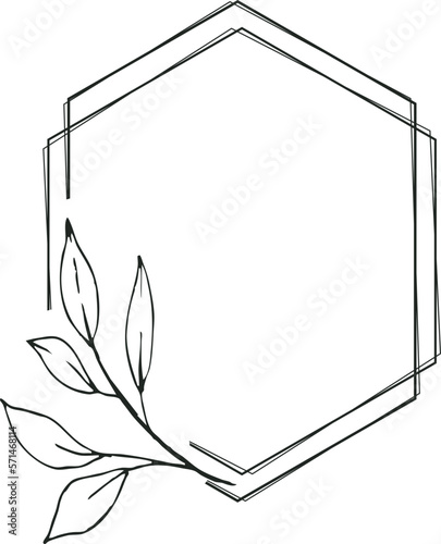 Minimalist floral frame with hand drawn leaf and shape simple floral border