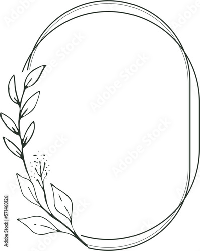 Minimalist floral frame with hand drawn leaf and shape simple floral border
