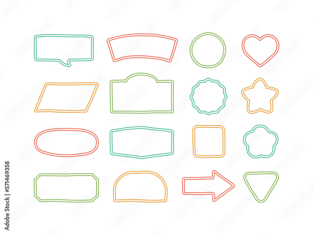 ペンで描いた手書きの線のシンプルな図形フレームセット ペンで描いた手書きの線のシンプルな図形フレームセット
