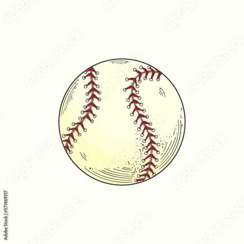 Hand drawn baseball ball sketch vector illustration in color, vintage style