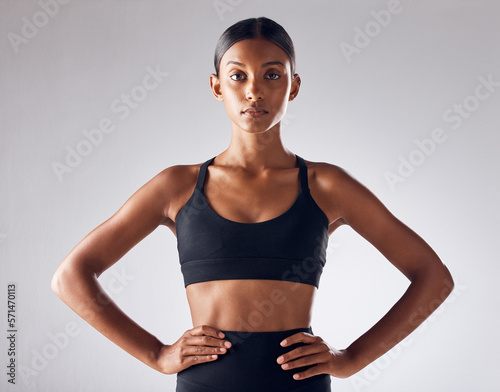 Obraz na plátně Fitness, sports and health with portrait of Indian woman for training, workout and wellness goals