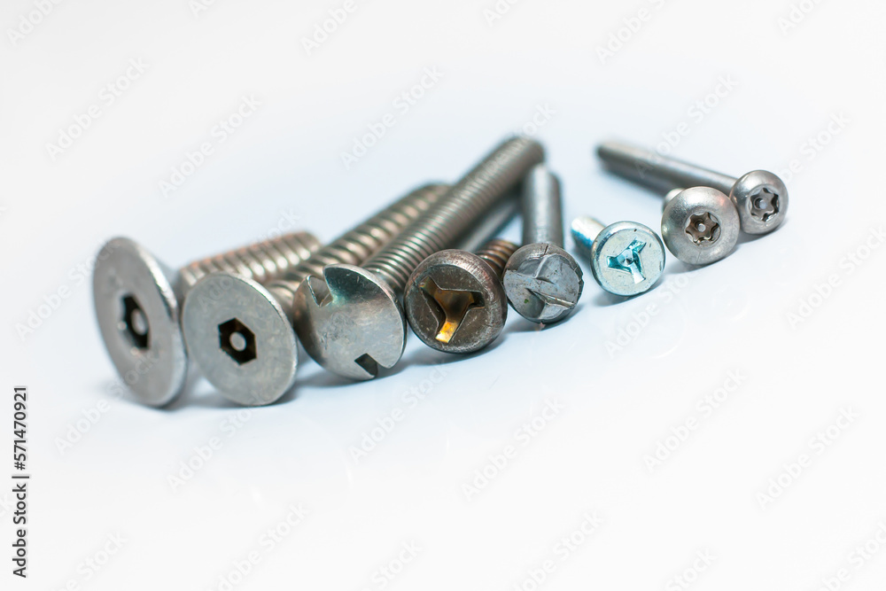 Security screws with different recess and white background