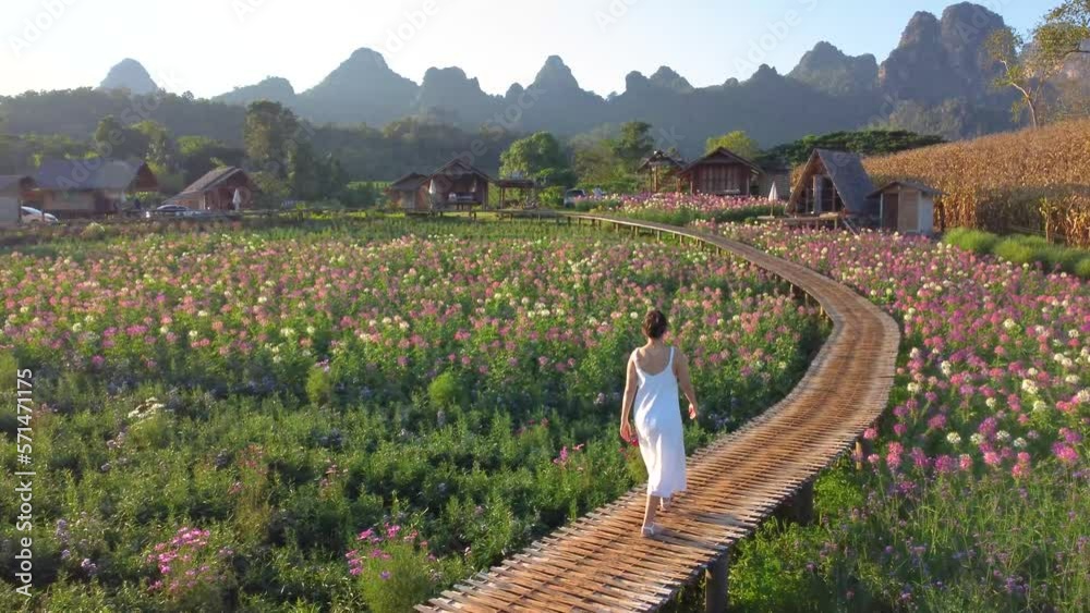 Beautiful aerial landscape view scenery during sunrise at Doi Luang Chiang Dao, Chiang Rai province in Thailand.