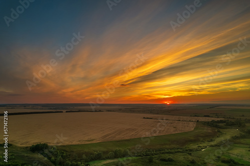 Beautiful scenic evening landscape with stunning countryside sunset sky