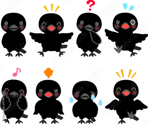 カラスのキャラクターのイラストセット