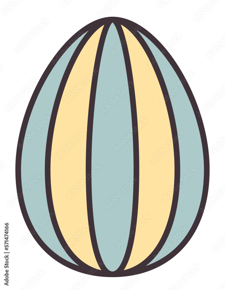 Easter egg with striped pattern. Holiday attribute in lineal flat style.
