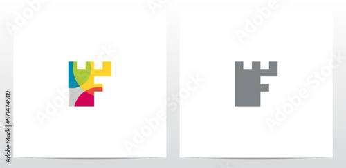 Castle Fortress Letter Logo Design F