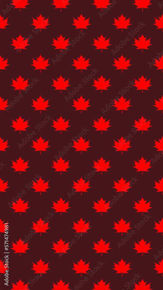 pattern of red maple leaves on a brown background. template for application to the surface. Vertical image.