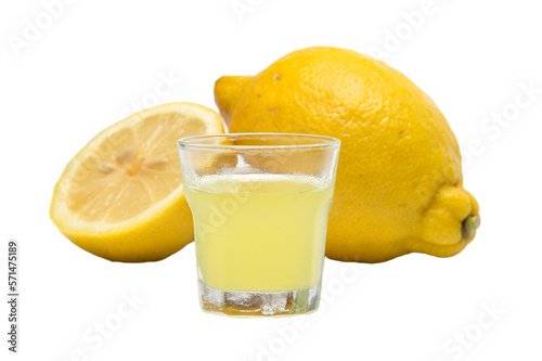 Quadro su tela Limoncello, liqueur lemon on isolated background