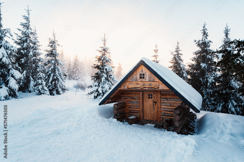 Alpine mountains landscape with white snow and blue sky. Sunset winter ...