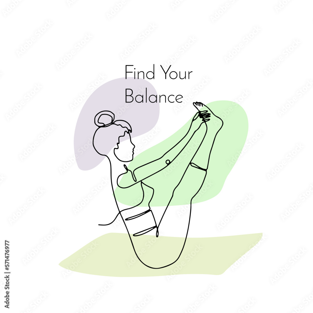 Single line drawing of a girl in yoga pose with inspirational quote ...