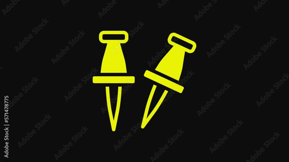Yellow Push pin icon isolated on black background. Thumbtacks sign. 4K Video motion graphic animation Yellow Push pin icon isolated on black background. Thumbtacks sign. 4K Video motion graphic animation