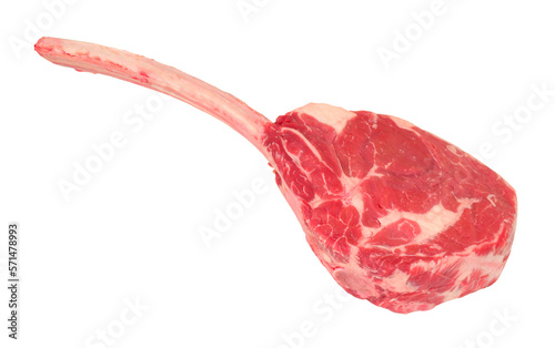 Fresh raw tomahawk beef steak on the bone  matured for thirty days isolated on a white background photo