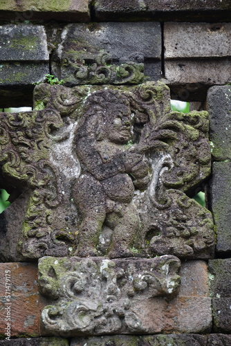 Carved stone of penataran temple (panataran temple), Blitar, East Java Indonesia photo