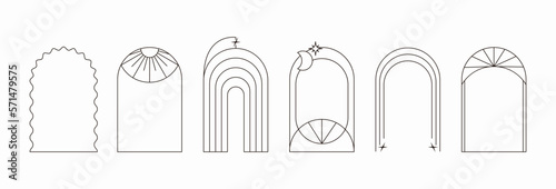 Art deco minimal geometric arch frames. Boho modern borders for logo, icon, social media post, badge, emblem. Vector illustration isolated on white background