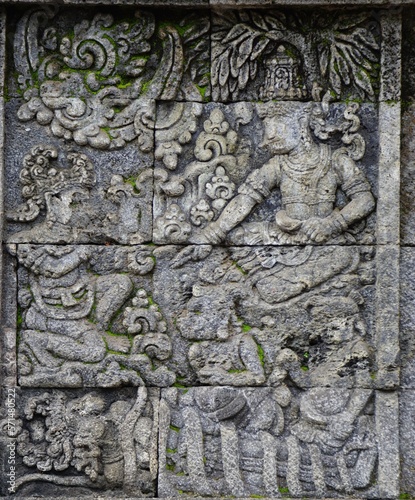 Carved stone of penataran temple (panataran temple), Blitar, East Java Indonesia photo