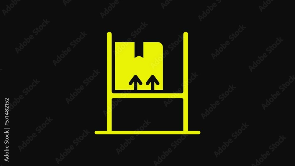 Yellow Warehouse interior with boxes on racks icon isolated on black background. Logistics, cargo, parcel storage postal service. 4K Video motion graphic animation Yellow Warehouse interior with boxes on racks icon isolated on black background. Logistics, cargo, parcel storage postal service. 4K Video motion graphic animation