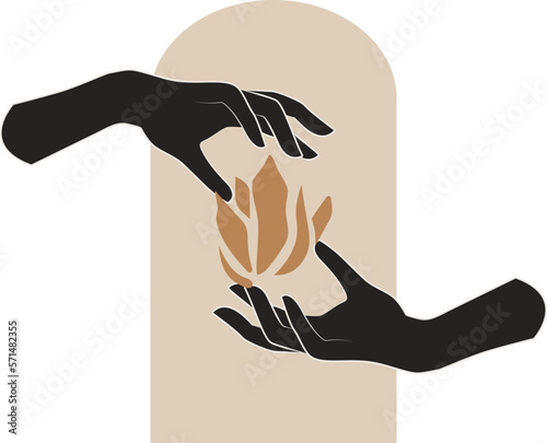 Mystical female hands logo in minimal linear style. Vector logo design. Templates with various hand gestures, moon, stars and crystals. For cosmetics, beauty, tattoo, spa, manicure, jewelry store