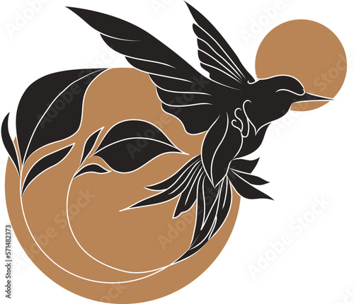 Silhouette of magical bird with flowers, vector set. Mystical abstract form in the style of Matisse. Abstract body art design for print, cover, wallpaper, minimal wall art.
