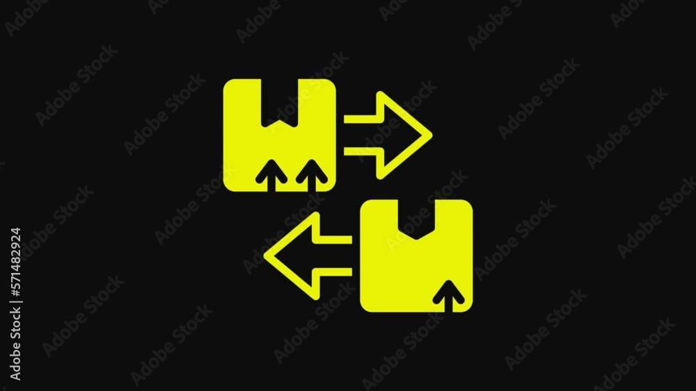 Yellow Cardboard box with traffic symbol icon isolated on black background. Box, package, parcel sign. Delivery, transportation and shipping. 4K Video motion graphic animation Yellow Cardboard box with traffic symbol icon isolated on black background. Box, package, parcel sign. Delivery, transportation and shipping. 4K Video motion graphic animation