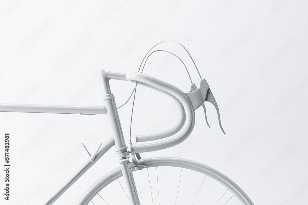 Close up of white bicycle handlebar isolated on light background. 3D rendering