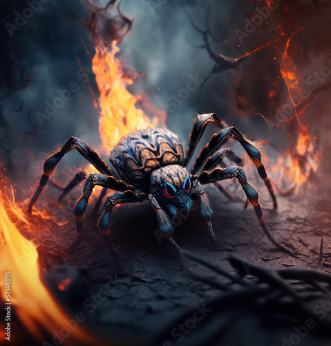 Big and dangerous spider in a fire, Generative art