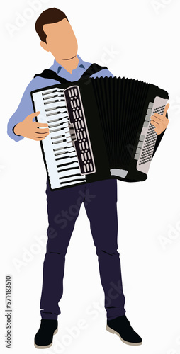 Illustration of musician playing the accordion, Garmon russian musical instrument. photo
