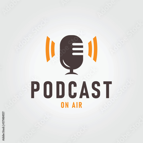 minimalist microphone with sound wave logo icon design illustration vector