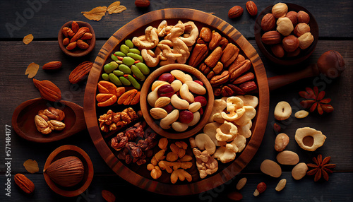 Top view of mixed nuts in a bowl created with AI