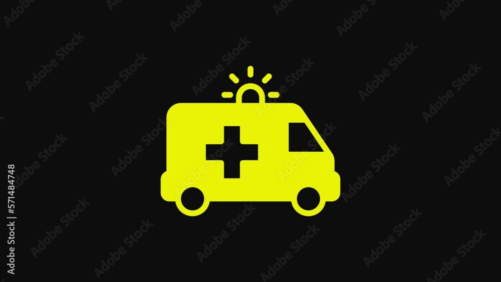 Yellow Ambulance and emergency car icon isolated on black background. Ambulance vehicle medical evacuation. 4K Video motion graphic animation Yellow Ambulance and emergency car icon isolated on black background. Ambulance vehicle medical evacuation. 4K Video motion graphic animation