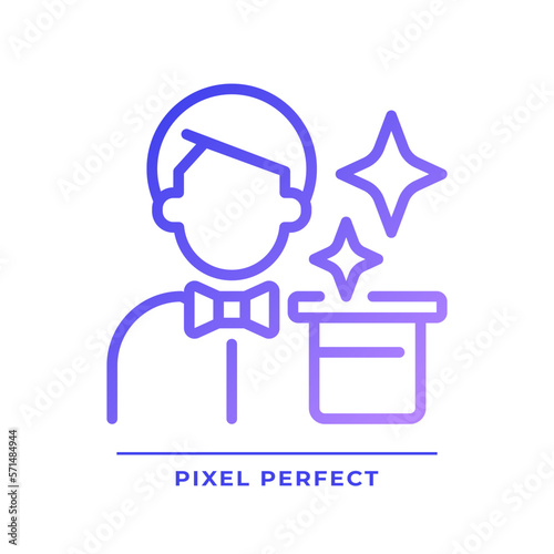 Magician pixel perfect gradient linear vector icon. Character archetype. Psychoanalytic theory. Manipulation skill. Thin line color symbol. Modern style pictogram. Vector isolated outline drawing