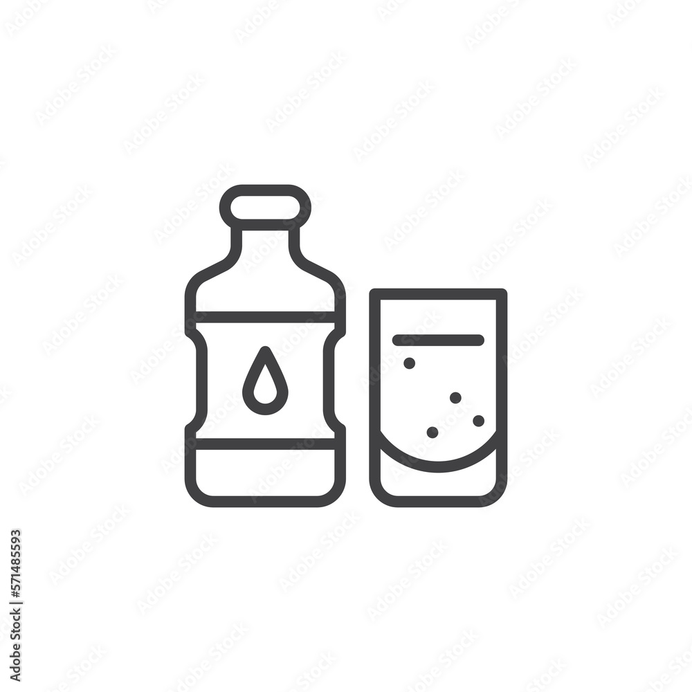 Bottle of water with glass line icon Bottle of water with glass line icon