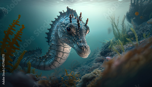 Seahorse underwater in the sea © Interactify