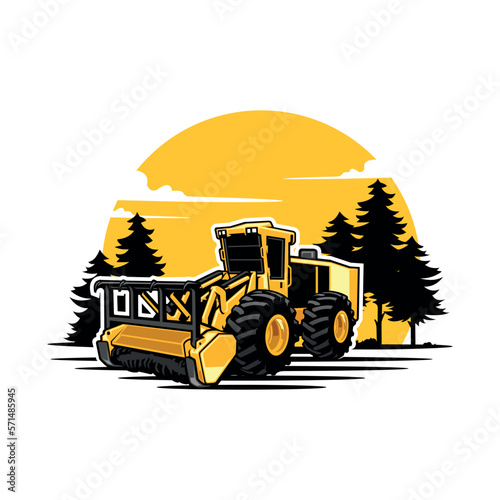 agriculture and forestry mulcher illustration vector